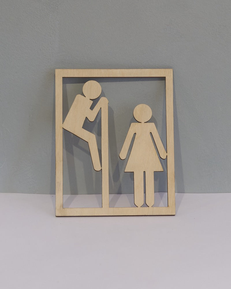 WC skilt af genanvendt træ