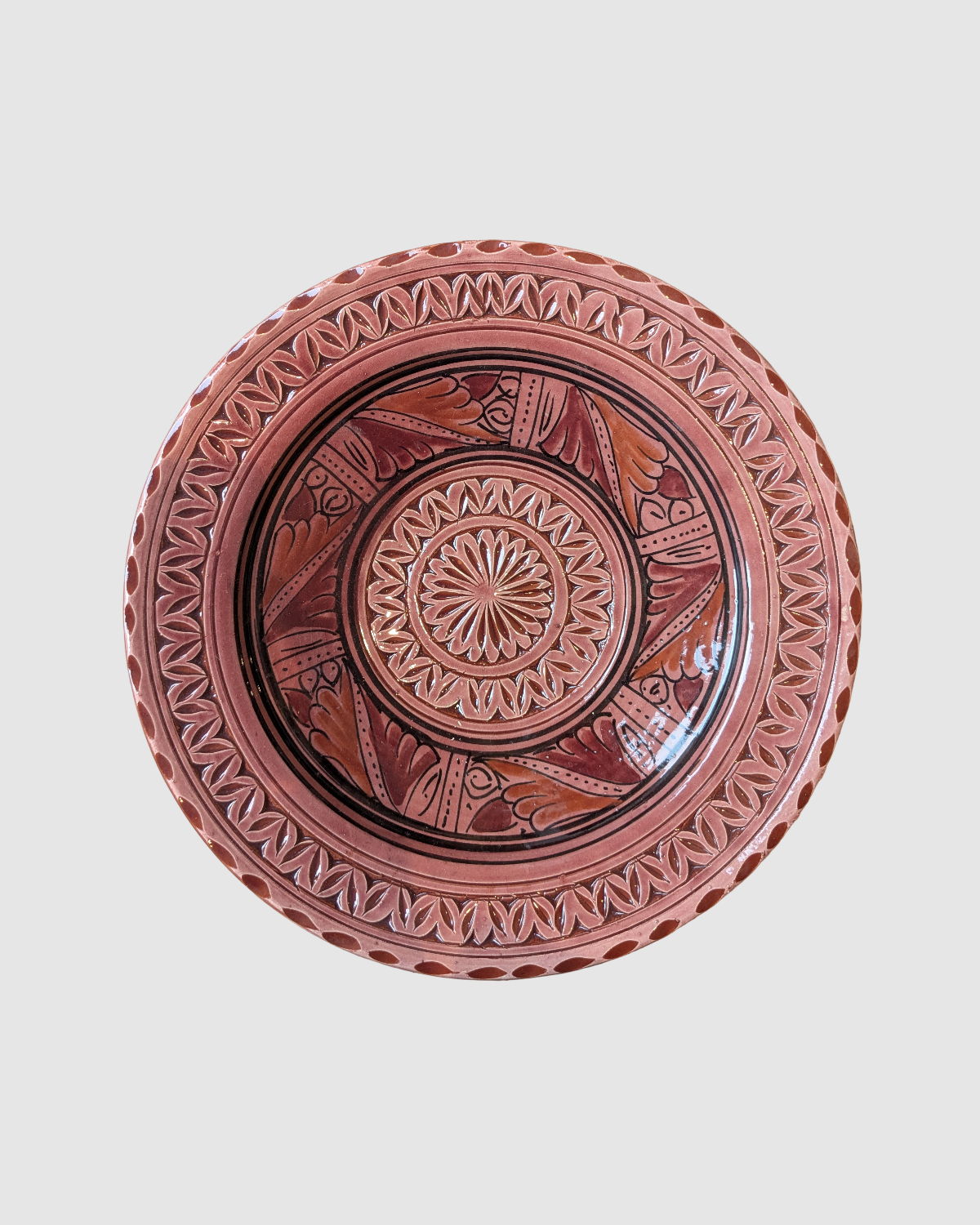 Håndlavet serveringsfad fra Marokko - 30 cm bordeaux indgraveret