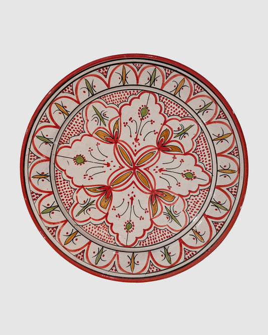 Håndlavet serveringsfad fra Marokko - 35 cm rød/hvid prikket