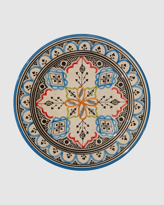 Håndlavet serveringsfad fra Marokko - 35 cm blå/orange