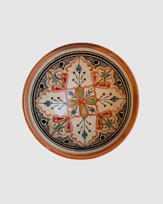 Håndlavet salat skål i blomstret orange/sort- marokkansk keramik - Green Living