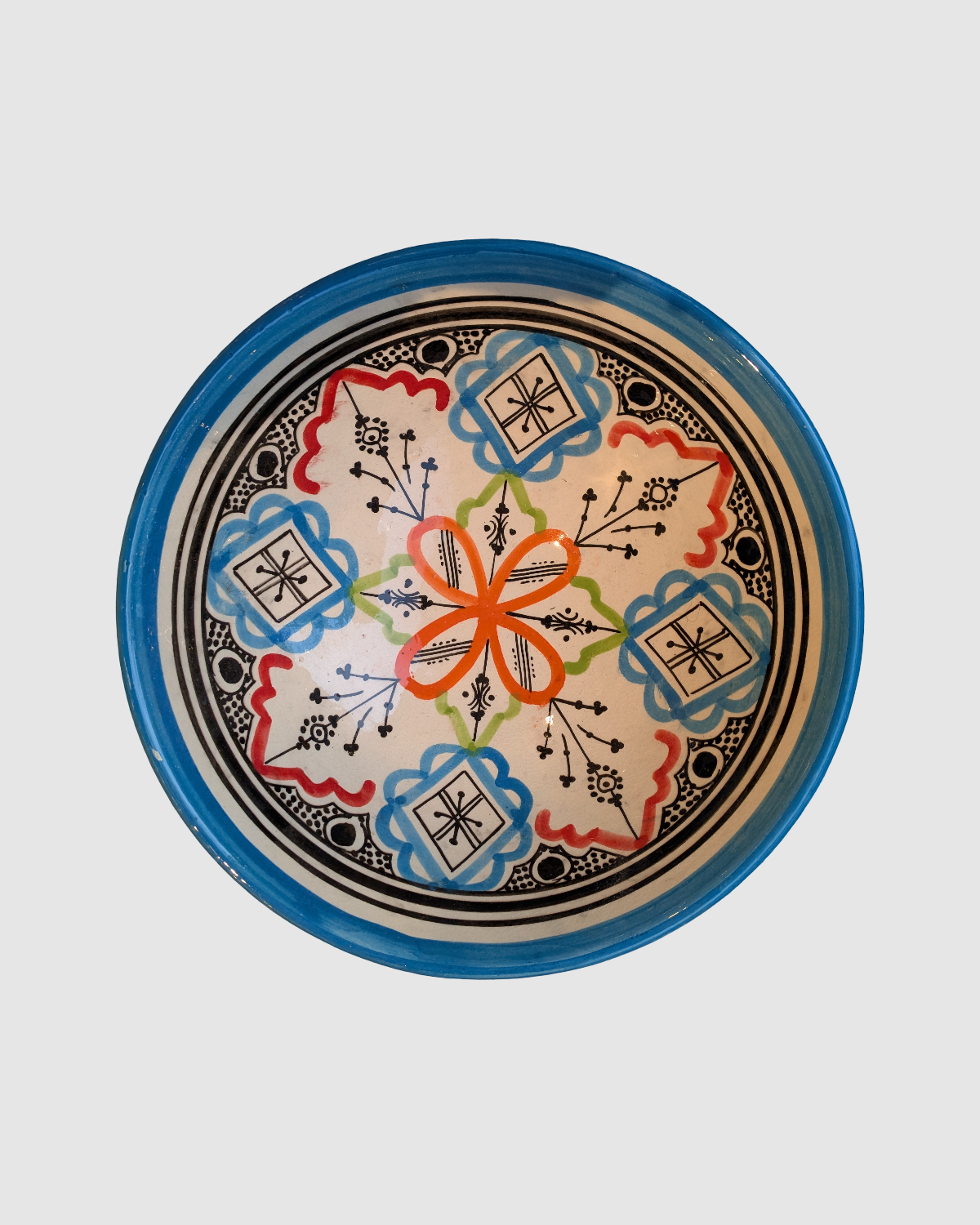 Håndlavet salat skål i blomstret blå og rød blomst- marokkansk keramik - Green Living