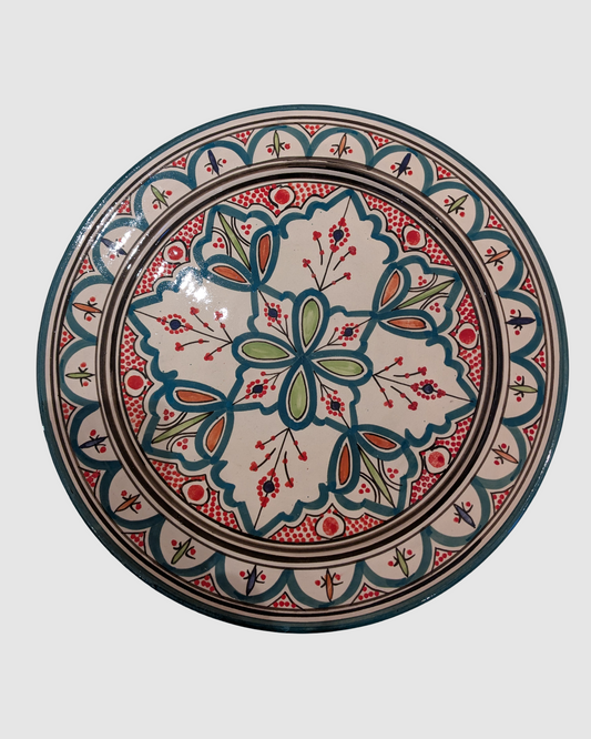 Håndlavet serveringsfad fra Marokko - 35 cm oceangrøn/rød