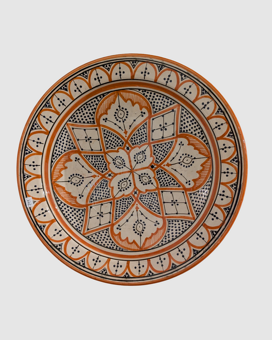 Håndlavet serveringsfad fra Marokko - 42 cm orange/sort
