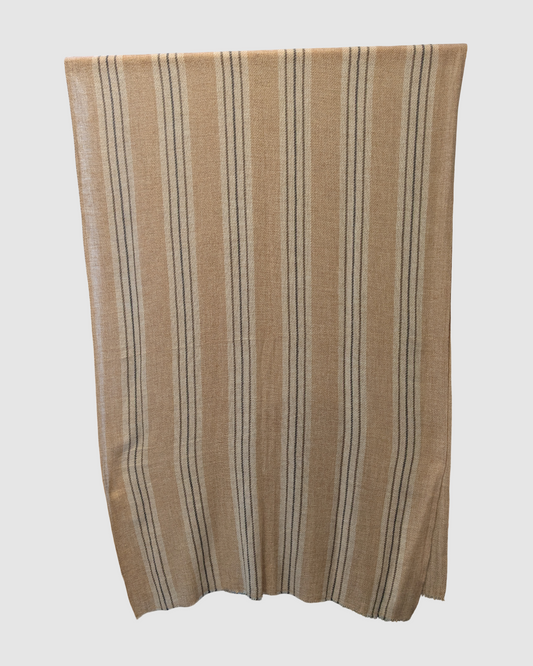 Håndvævede tørklæde fra Nepal i kashmir uld -stribet sand og lys
