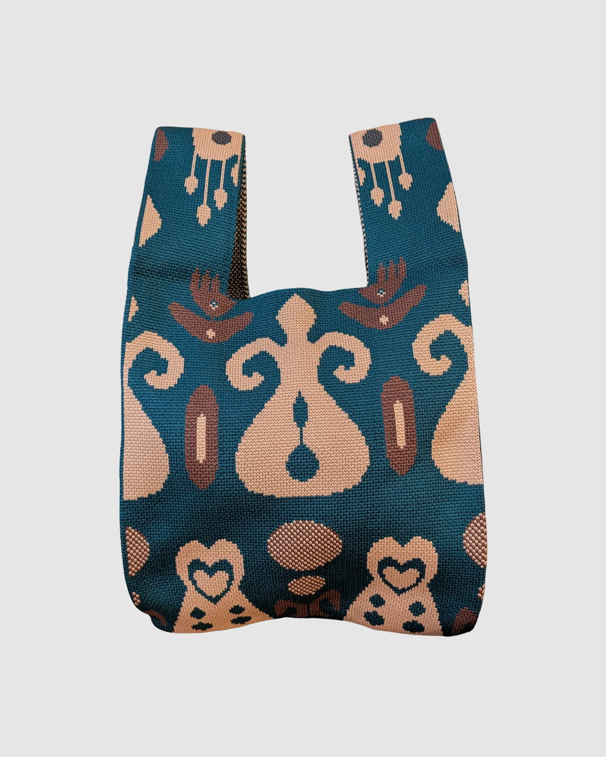 Tote bag fra Sydkorea - Petroleum med beige mønster