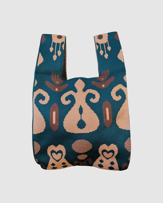 Tote bag fra Sydkorea - Petroleum med beige mønster
