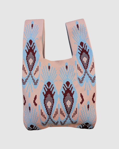 Tote bag fra Sydkorea - Lyserød med blåt mønster