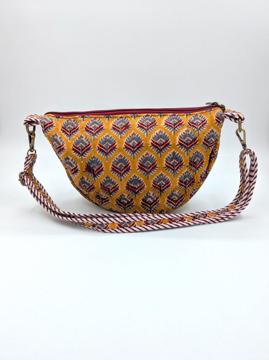 Crossbody taske i håndlavet blokprint fra Indien - sennepsgul