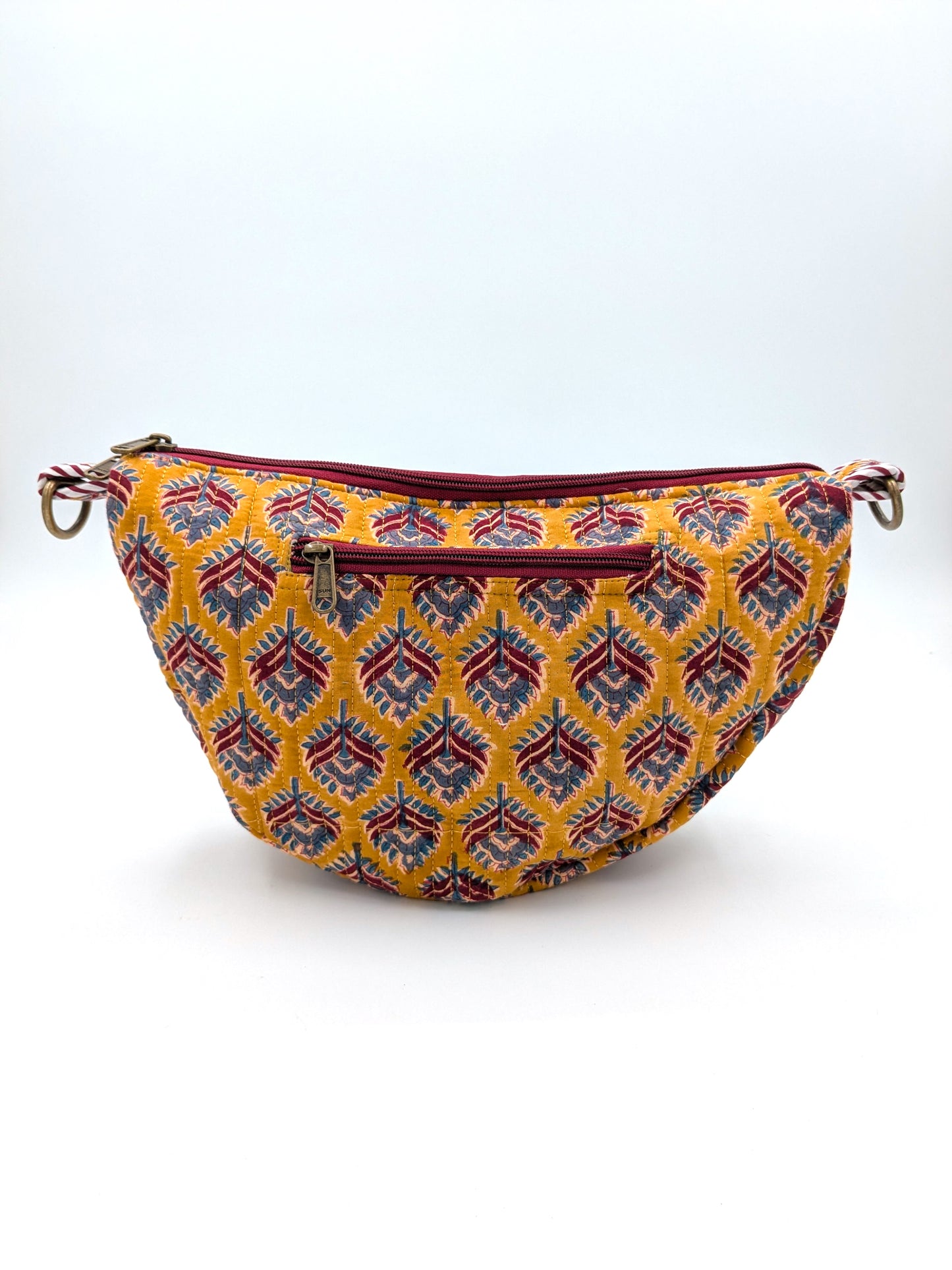 Crossbody taske i håndlavet blokprint fra Indien - sennepsgul