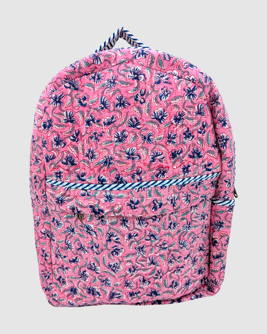 Quilted rygsæk - lyserød blomstret