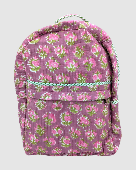 Quilted rygsæk - mørkerosa blomstret