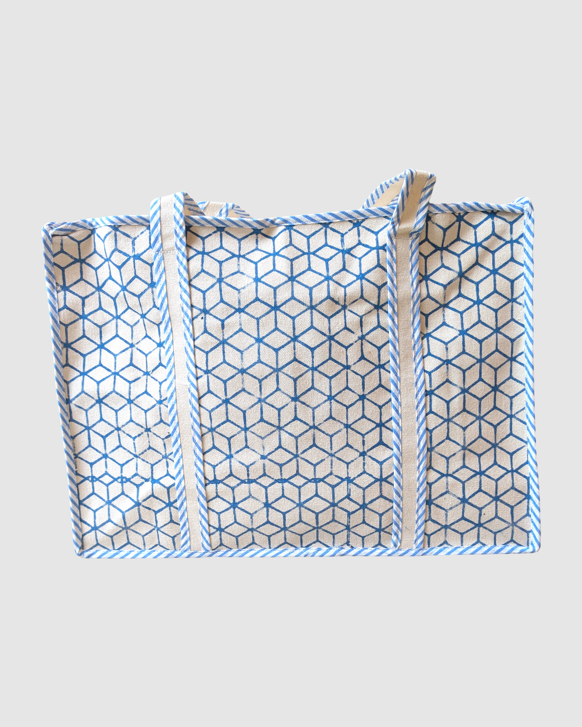 Canvas shopper taske med blå håndmalet blomst