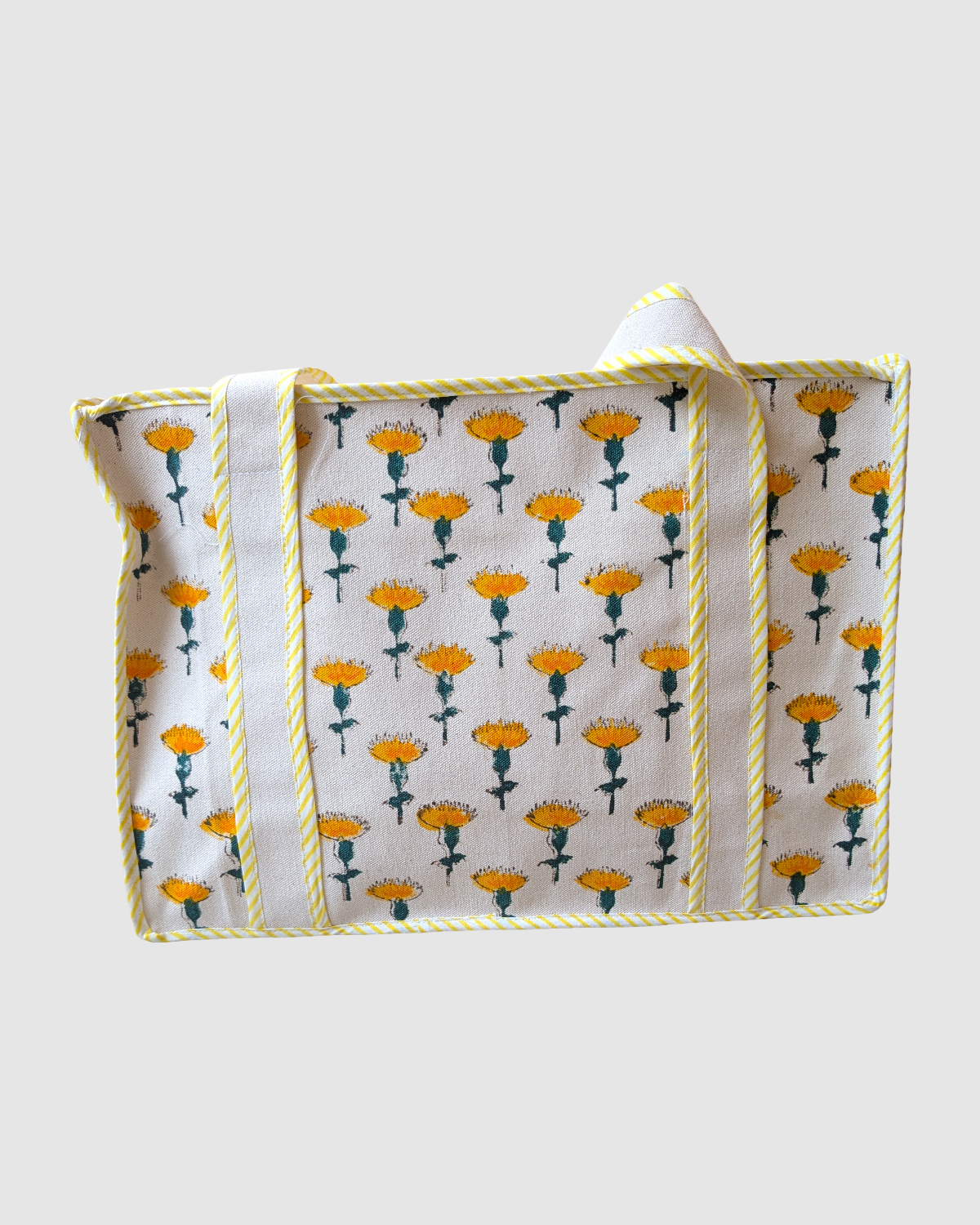 Canvas shopper taske med gul håndmalet blomst