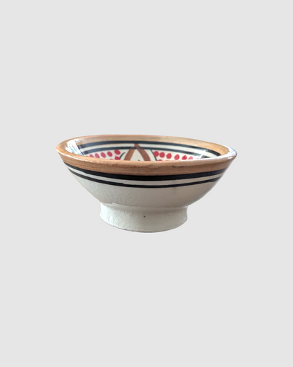 Håndlavet nøddeskål fra Marokko - 9 cm. Orange/ rød prikket