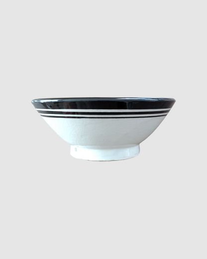 Håndlavet suppe skål fra Marokko - 15 cm. Sort-hvid blad