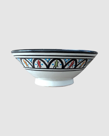 Håndlavet salatskål fra Marokko - 20cm. Sort/multifarvet