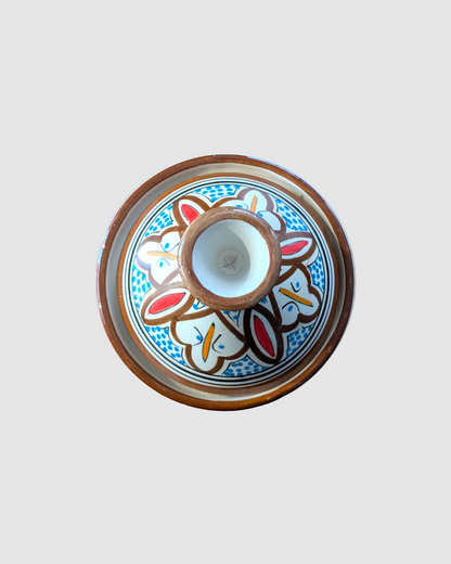 Håndlavet tagine - 16 cm.  Brun/blå