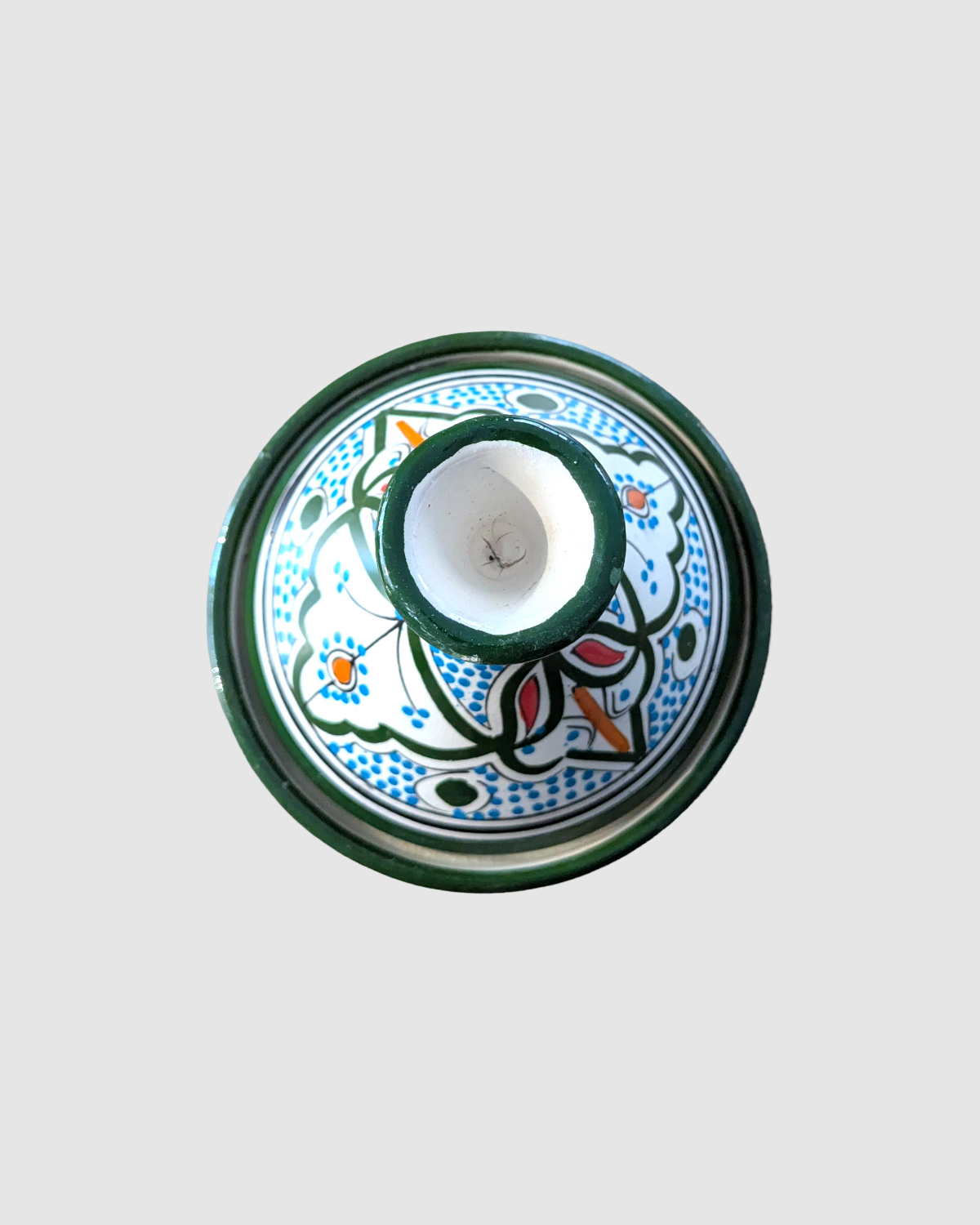 Håndlavet tagine - 16 cm.  Mørkegrøn/blå