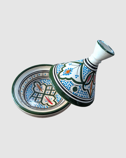 Håndlavet tagine - 16 cm.  Mørkegrøn/blå