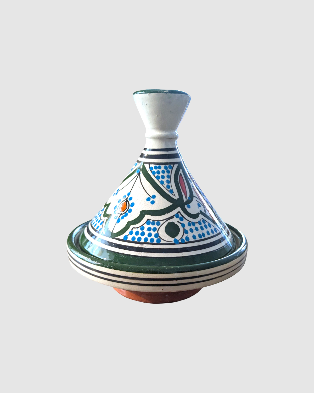 Håndlavet tagine - 16 cm.  Mørkegrøn/blå