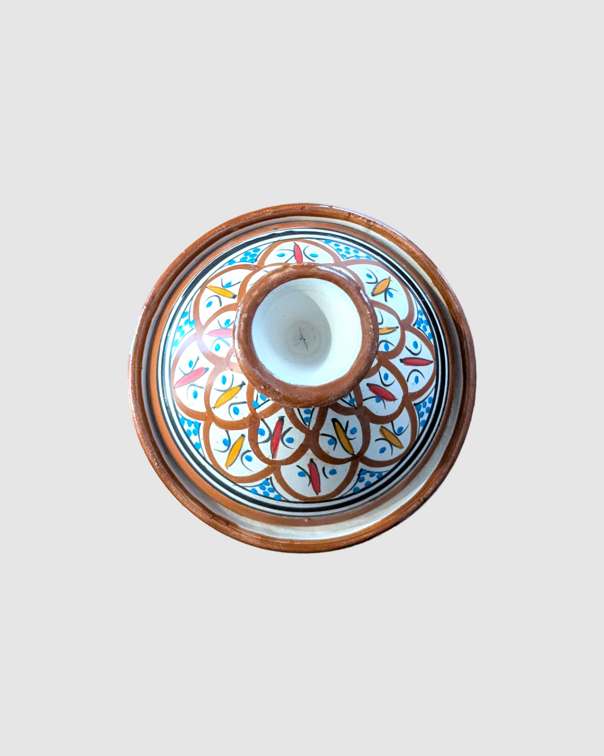 Håndlavet tagine - 16 cm.  Brun/multifarvet