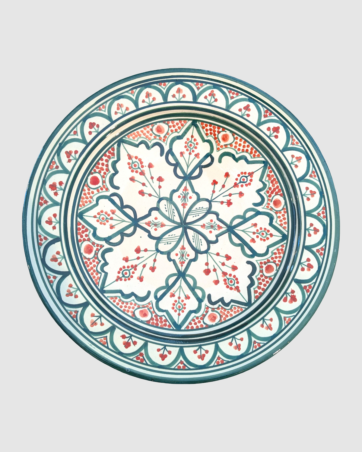Håndlavet serveringsfad fra Marokko - 35 cm Petrol & Terracotta