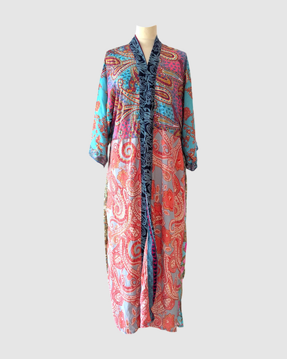 Lang silke kimono håndlavet i Indien - Ena