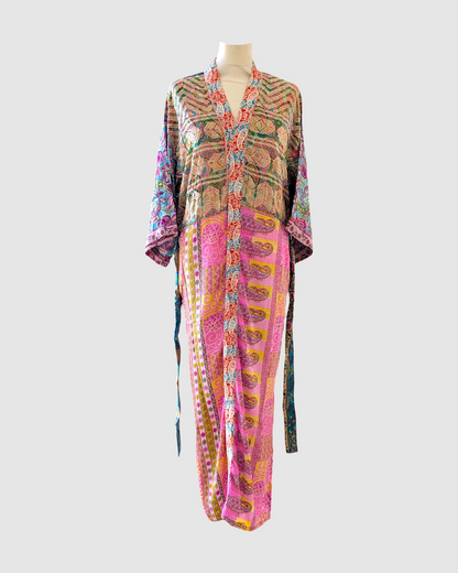 Lang silke kimono håndlavet i Indien - Ava
