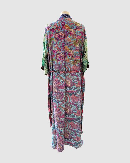 Lang silke kimono håndlavet i Indien - Ellie