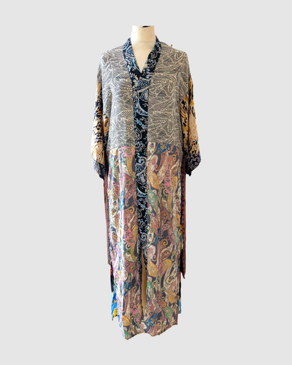 Lang silke kimono håndlavet i Indien - Jana