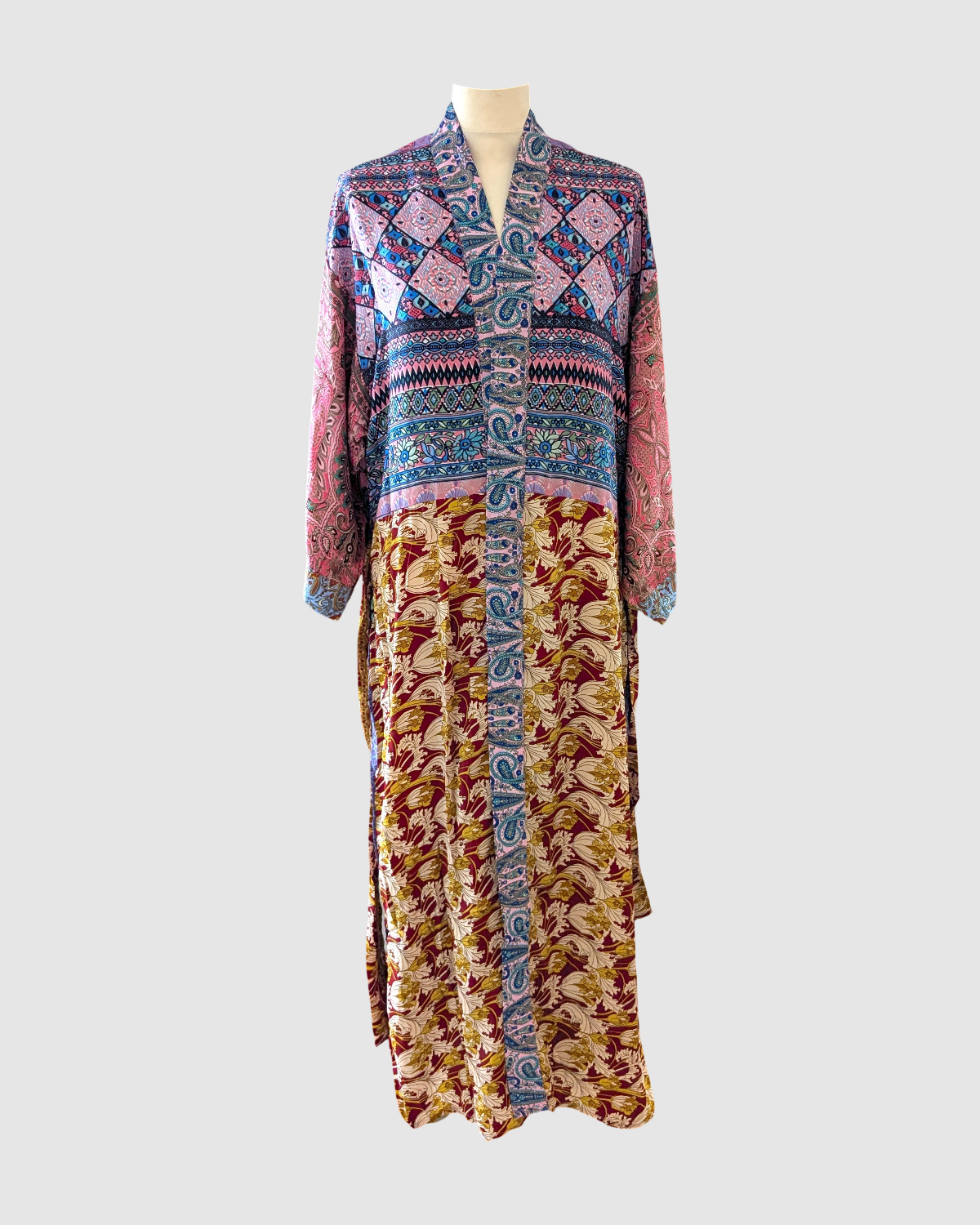 Lang silke kimono håndlavet i Indien - Ada