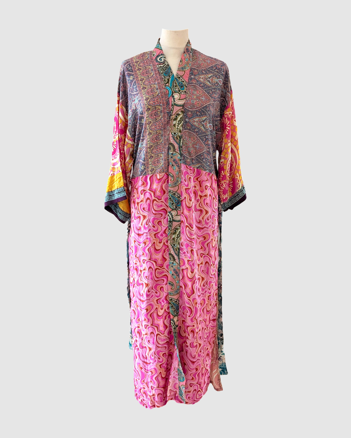 Lang silke kimono håndlavet i Indien - Frida