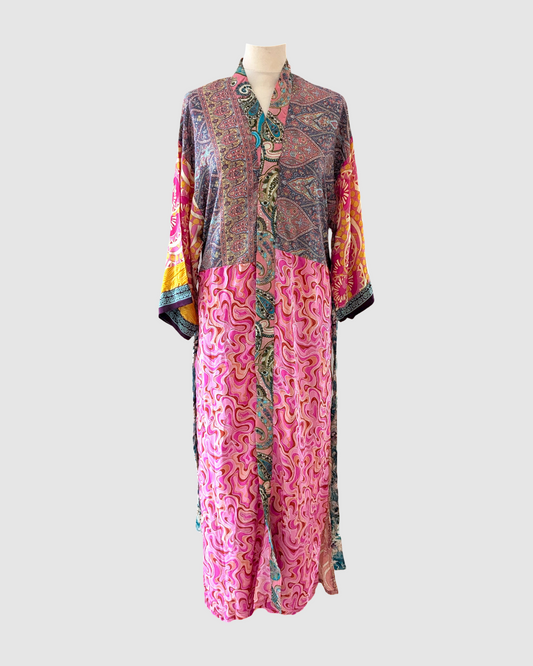 Lang silke kimono håndlavet i Indien - Frida
