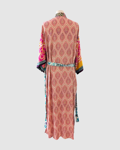 Lang silke kimono håndlavet i Indien - Frida