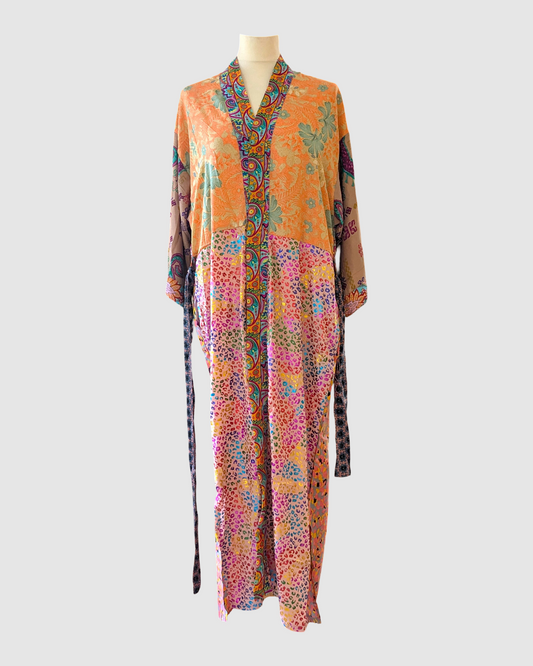 Lang silke kimono håndlavet i Indien - Ada