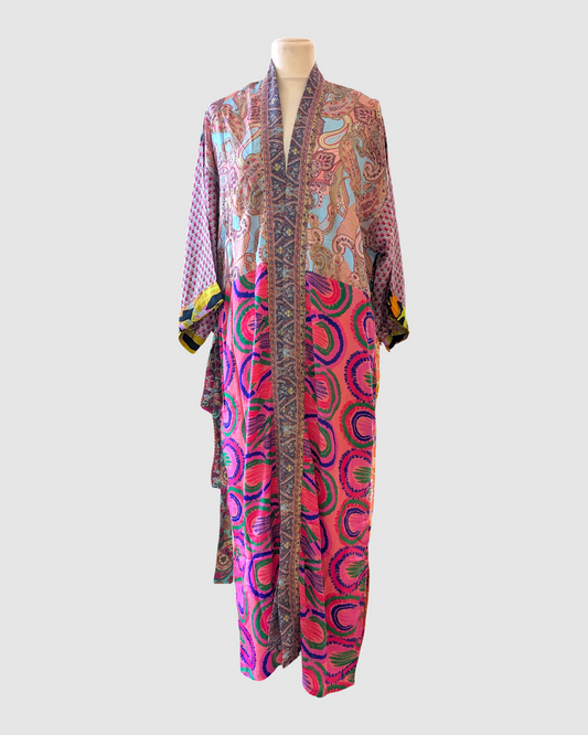 Lang silke kimono håndlavet i Indien - Levi