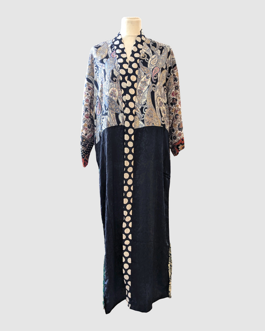 Lang silke kimono håndlavet i Indien - Aiko