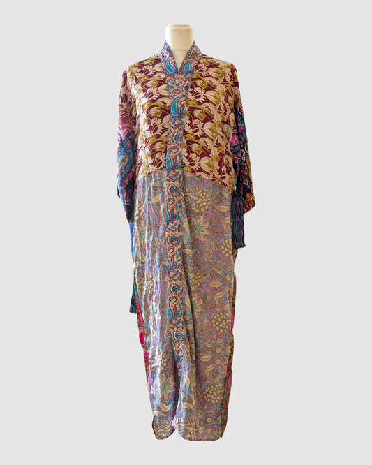Lang silke kimono håndlavet i Indien - Theona