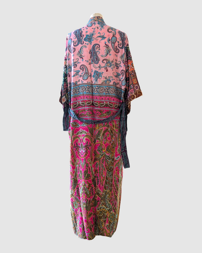 Lang silke kimono håndlavet i Indien - Theona