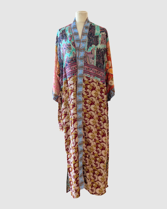 Lang silke kimono håndlavet i Indien - Sara