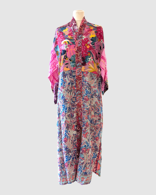 Lang silke kimono håndlavet i Indien - Charlie