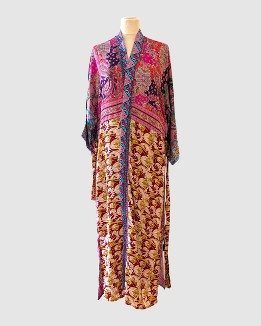 Lang silke kimono håndlavet i Indien - Frida