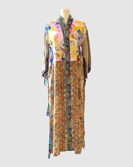 Lang silke kimono håndlavet i Indien - Gry