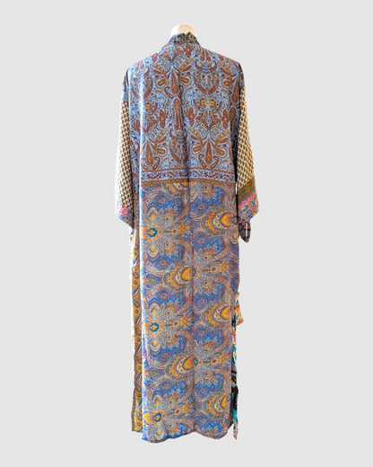 Lang silke kimono håndlavet i Indien - Gry