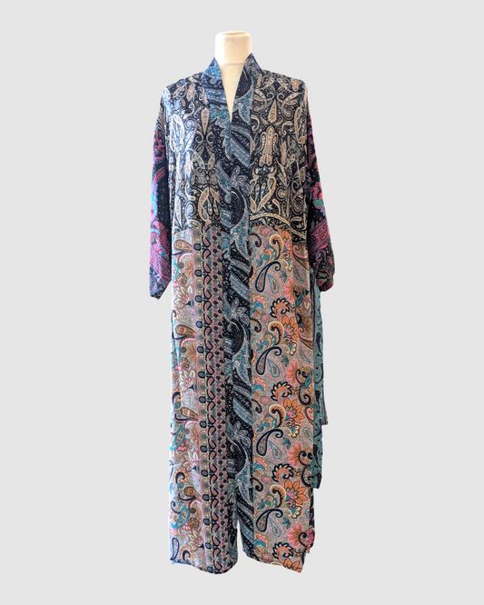 Lang silke kimono håndlavet i Indien - Aiko