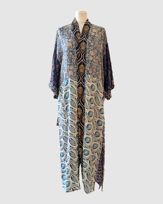 Lang silke kimono håndlavet i Indien - Ena