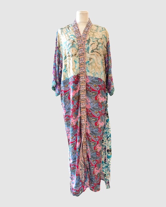 Lang silke kimono håndlavet i Indien - Ava