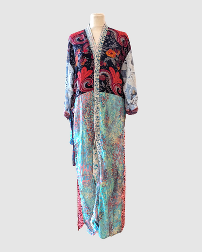 Lang silke kimono håndlavet i Indien - Isabel