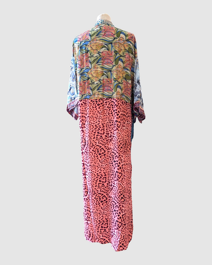 Lang silke kimono håndlavet i Indien - Isabel